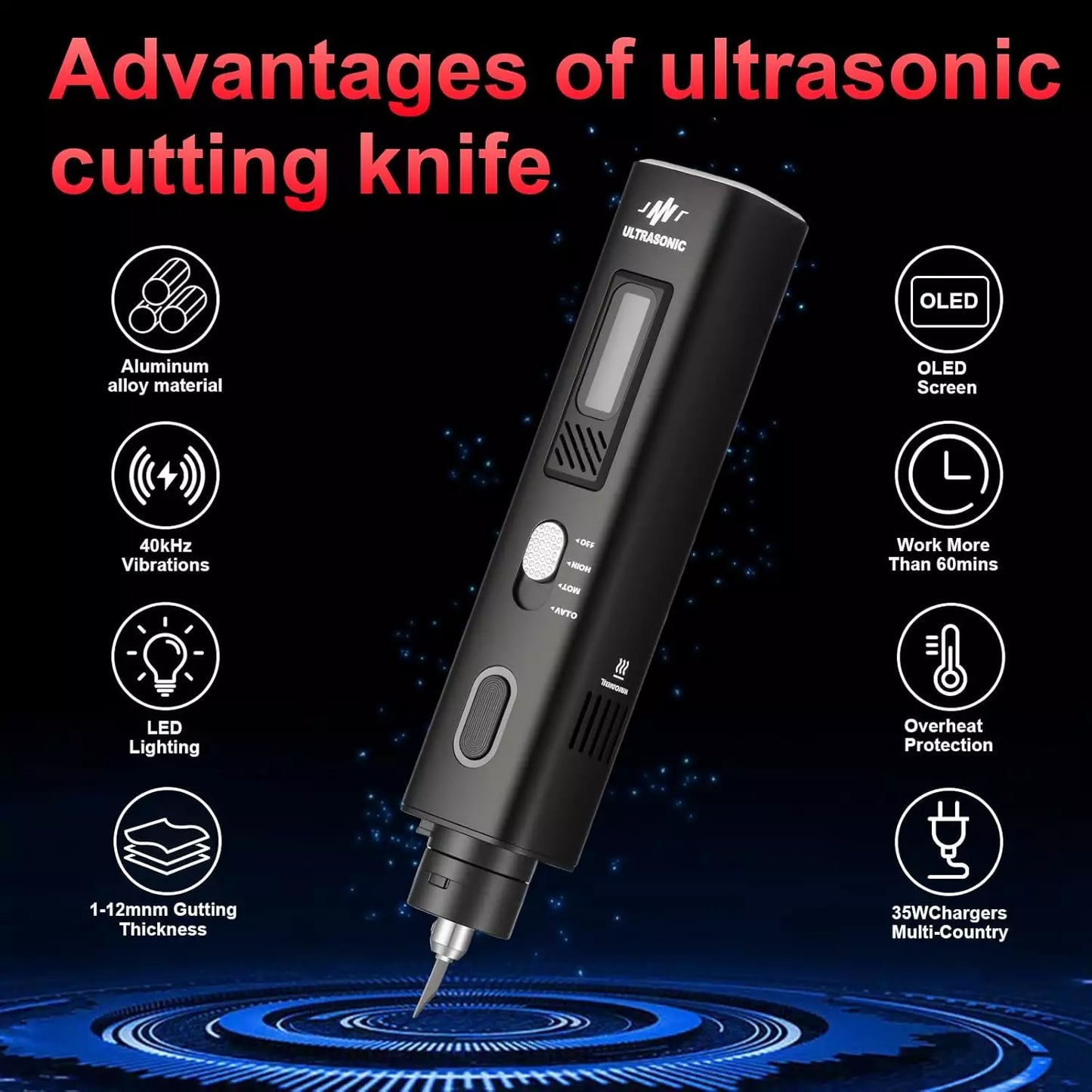 JAKEMY 35W 40kHz 2-in-1 Handheld Ultrasonic Cutter & Polisher, dedicated to fast and efficient cutting, grinding, and polishing (with cord, NO BATTERY)