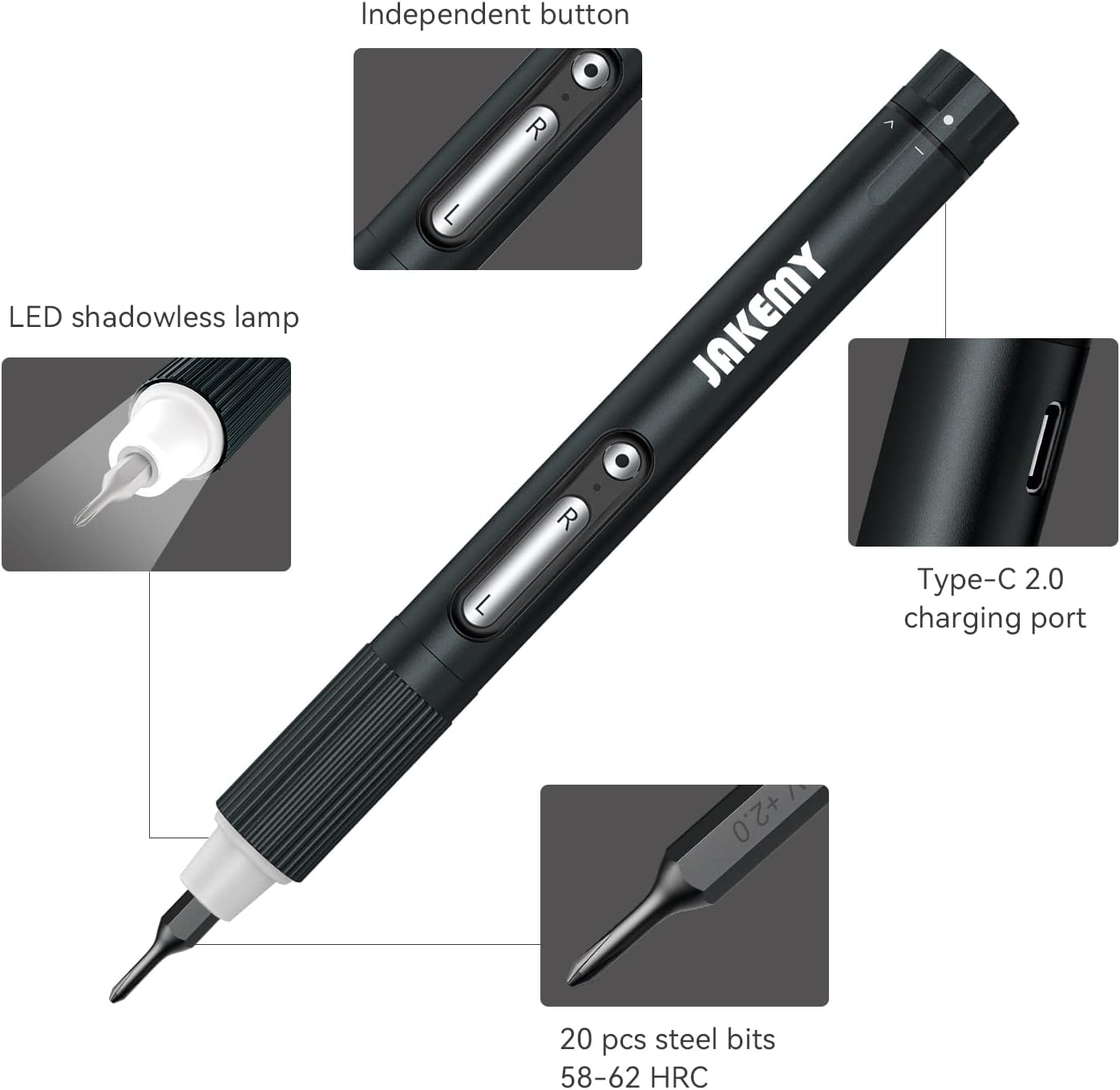 Jakemy Store Efficient and Versatile: JM 21-in-1 Compact Electric Screwdriver with 3-Speed Adjustable Torque and Independent LED Shadowless Light Switch