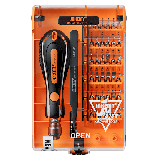Jakemy Store Reliable Repair Companion: JM 43-in-1 Magnetic Screwdriver Set for Electronics and Gadgets Orange