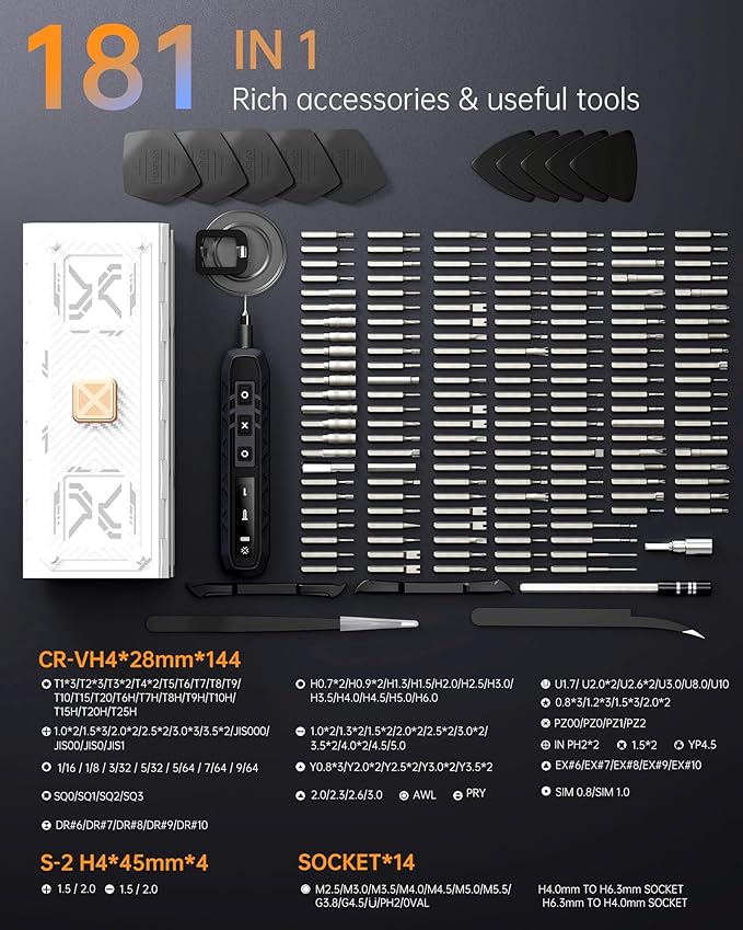 JAKEMY 180-in-1 Precision Screwdriver Set with 3 Ergonomic Handle Option