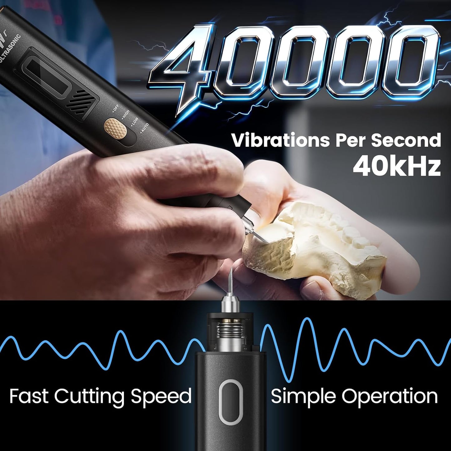 JAKEMY 35W 40kHz 2-in-1 Handheld Ultrasonic Cutter & Polisher, dedicated to fast and efficient cutting, grinding, and polishing (with cord, NO BATTERY)