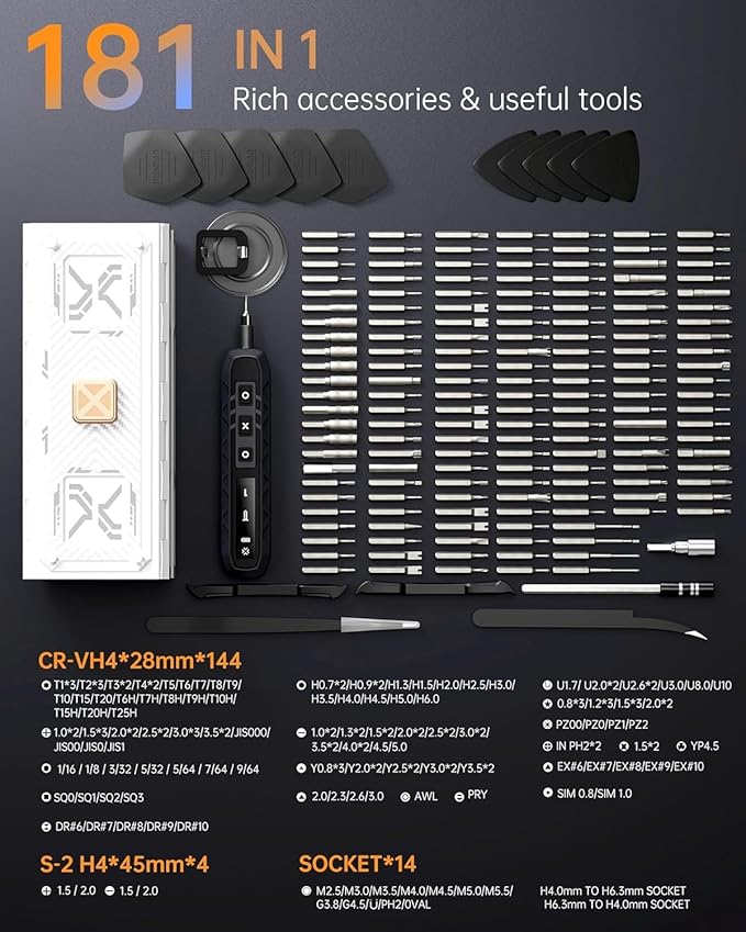 JAKEMY 180-in-1 Precision Screwdriver Set with 3 Ergonomic Handle Option
