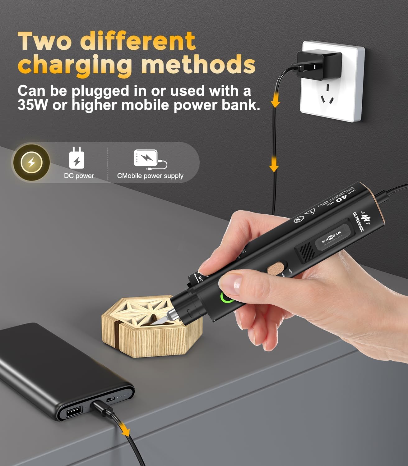 JAKEMY 35W 40kHz 2-in-1 Handheld Ultrasonic Cutter & Polisher, dedicated to fast and efficient cutting, grinding, and polishing (with cord, NO BATTERY)