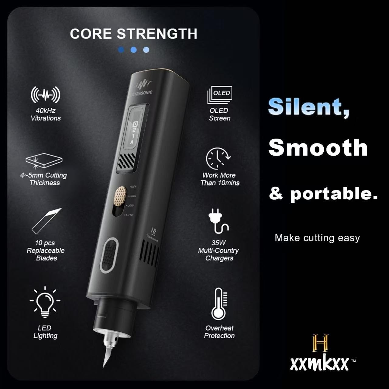 JAKEMY 35W 40kHz 2-in-1 Handheld Ultrasonic Cutter & Polisher, dedicated to fast and efficient cutting, grinding, and polishing (with cord, NO BATTERY)
