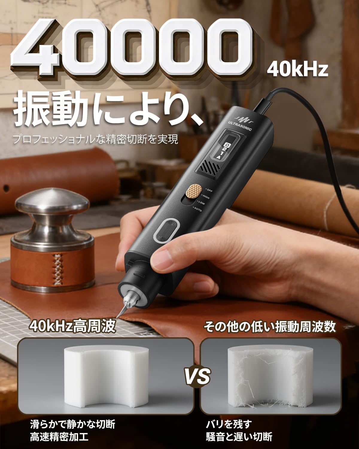 JAKEMY 35W 40kHz 2-in-1 Handheld Ultrasonic Cutter & Polisher, dedicated to fast and efficient cutting, grinding, and polishing (with cord, NO BATTERY)