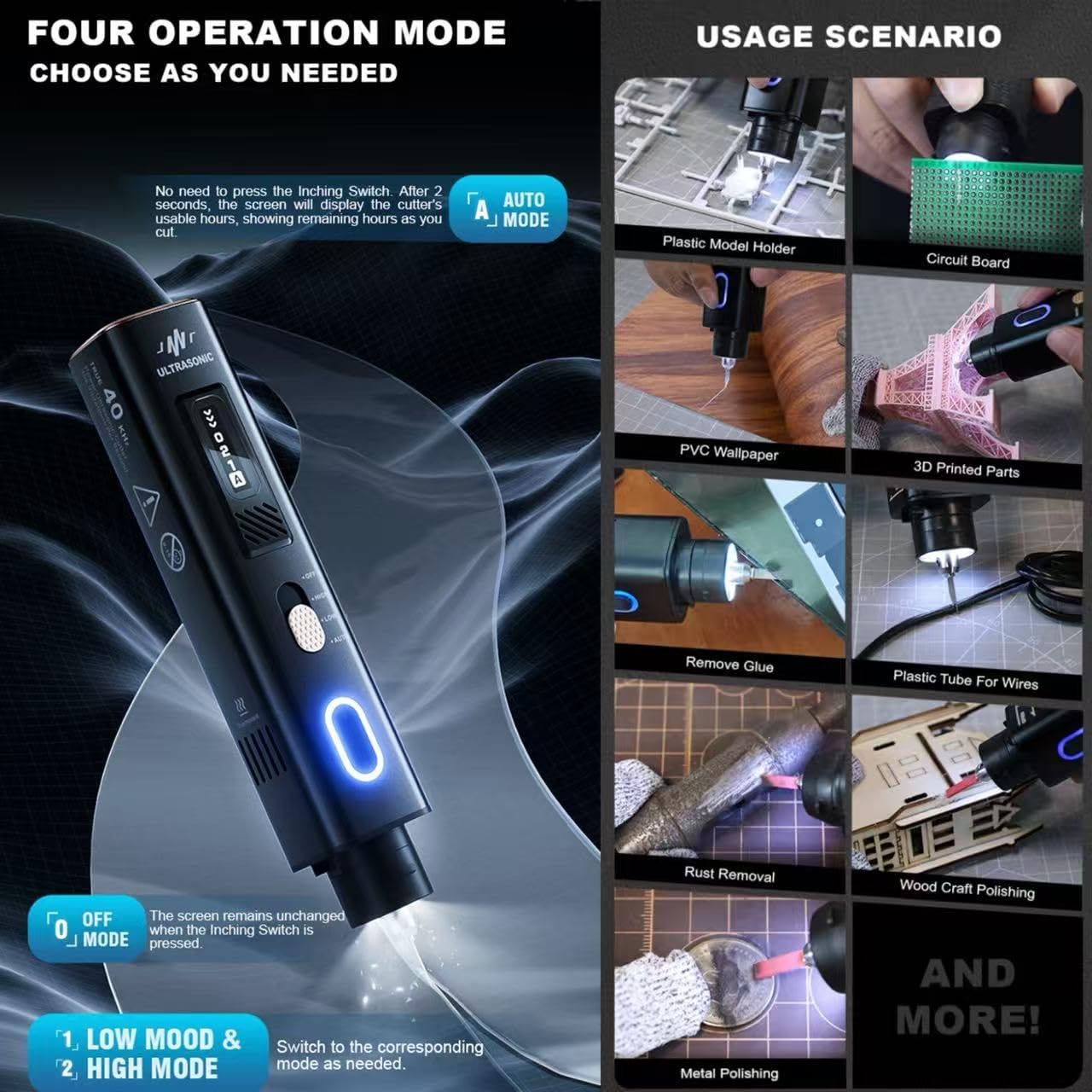 JAKEMY 35W 40kHz 2-in-1 Handheld Ultrasonic Cutter & Polisher, dedicated to fast and efficient cutting, grinding, and polishing (with cord, NO BATTERY)