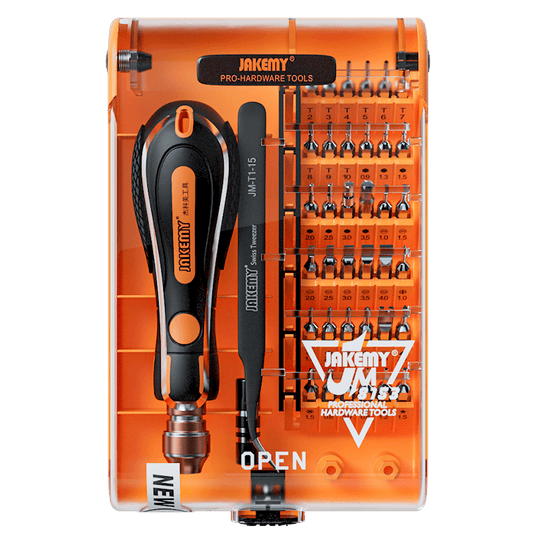 Jakemy Store Reliable Repair Companion: JM 43-in-1 Magnetic Screwdriver Set for Electronics and Gadgets Orange